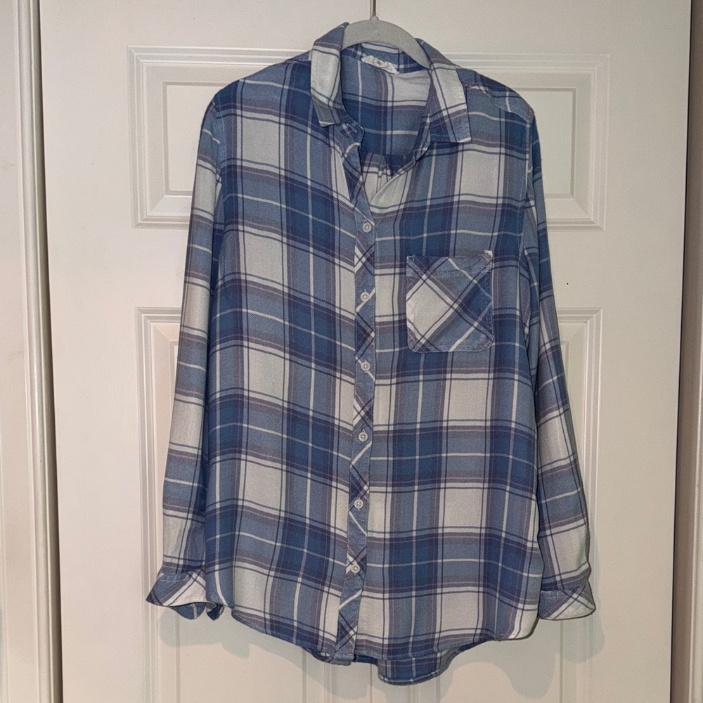 Beachlunchlounge Plaid Button-Up Shirt, Medium